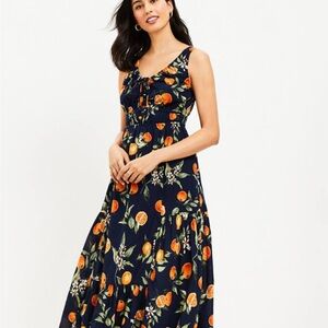 LOFT Orange Harvest Sleeveless Tie Neck Button Maxi Dress 8